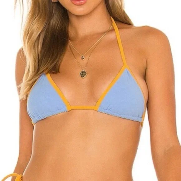 Frankie’s Tia Terry Bikini top orange blue in Bluebird sz small S - Picture 2 of 7